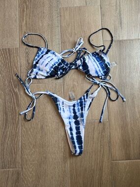 Blue Tie-Dye String Bikini Set